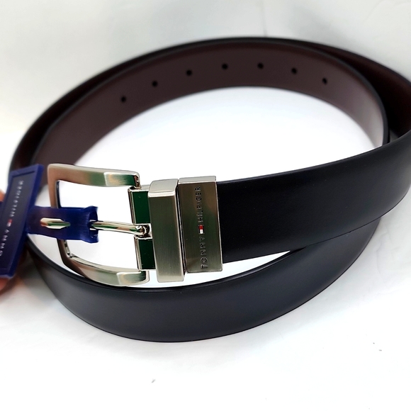 TOMMY HILFIGER REVERSIBLE BELT 38-40, LARGE, BLACK & DARK BROWN - Picture 2 of 7